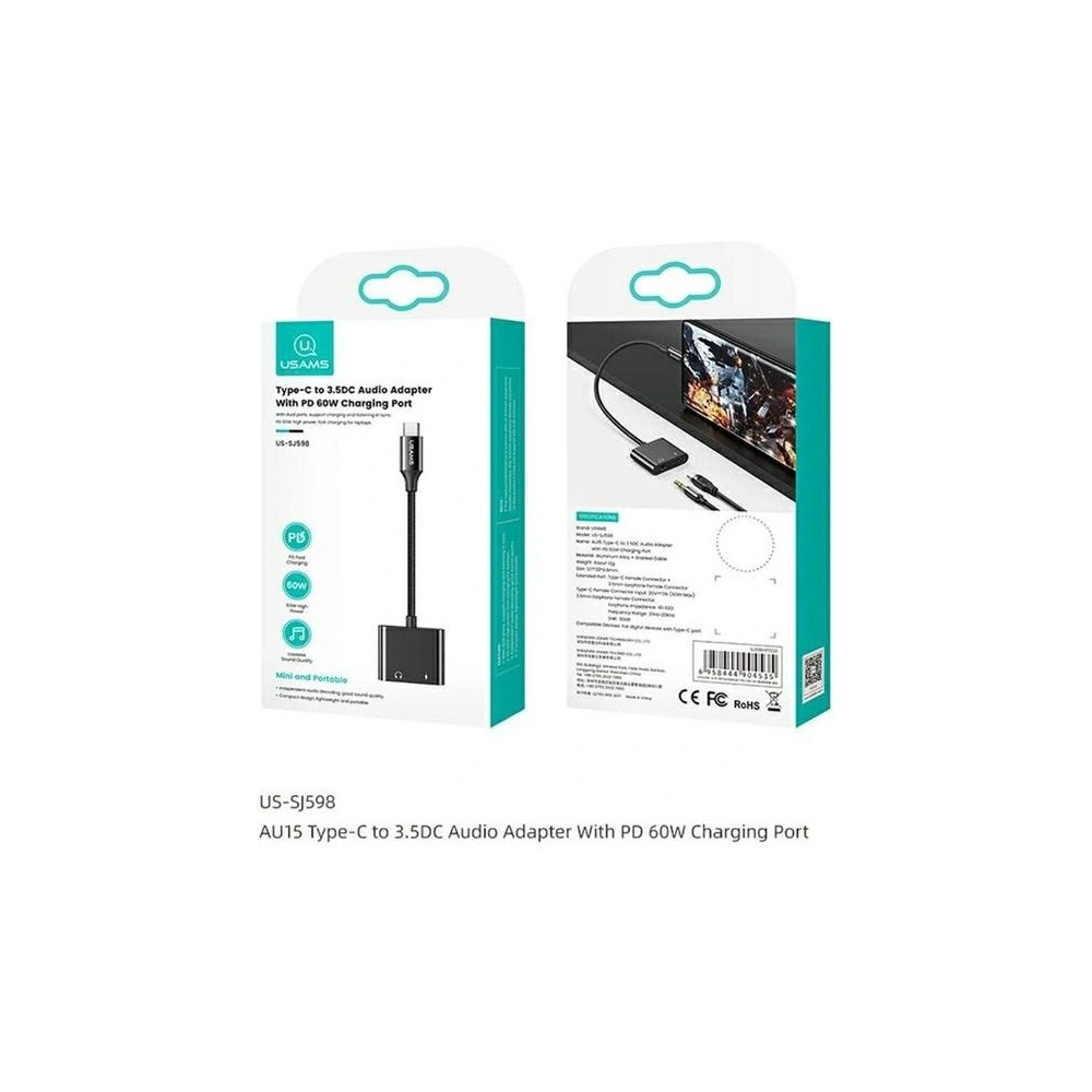 Hurtownia GSM - Adapter USAMS AU15 US-SJ598 USB-C / jack 3.5m DAC, USB-C PD 60W schwarz/black - USA1106 - {ean13} - Hurt