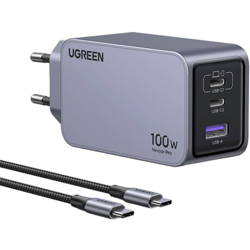 Ugreen Distributor - 6941876228744 - UGR1837 - UGREEN Nexode Pro wall charger 100W GaN USB-A, 2xUSB-C grey - B2B homescreen