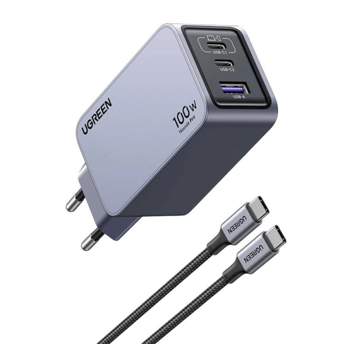 Ładowarka sieciowa UGREEN Nexode Pro 100W GaN USB-A, 2xUSB-C szara