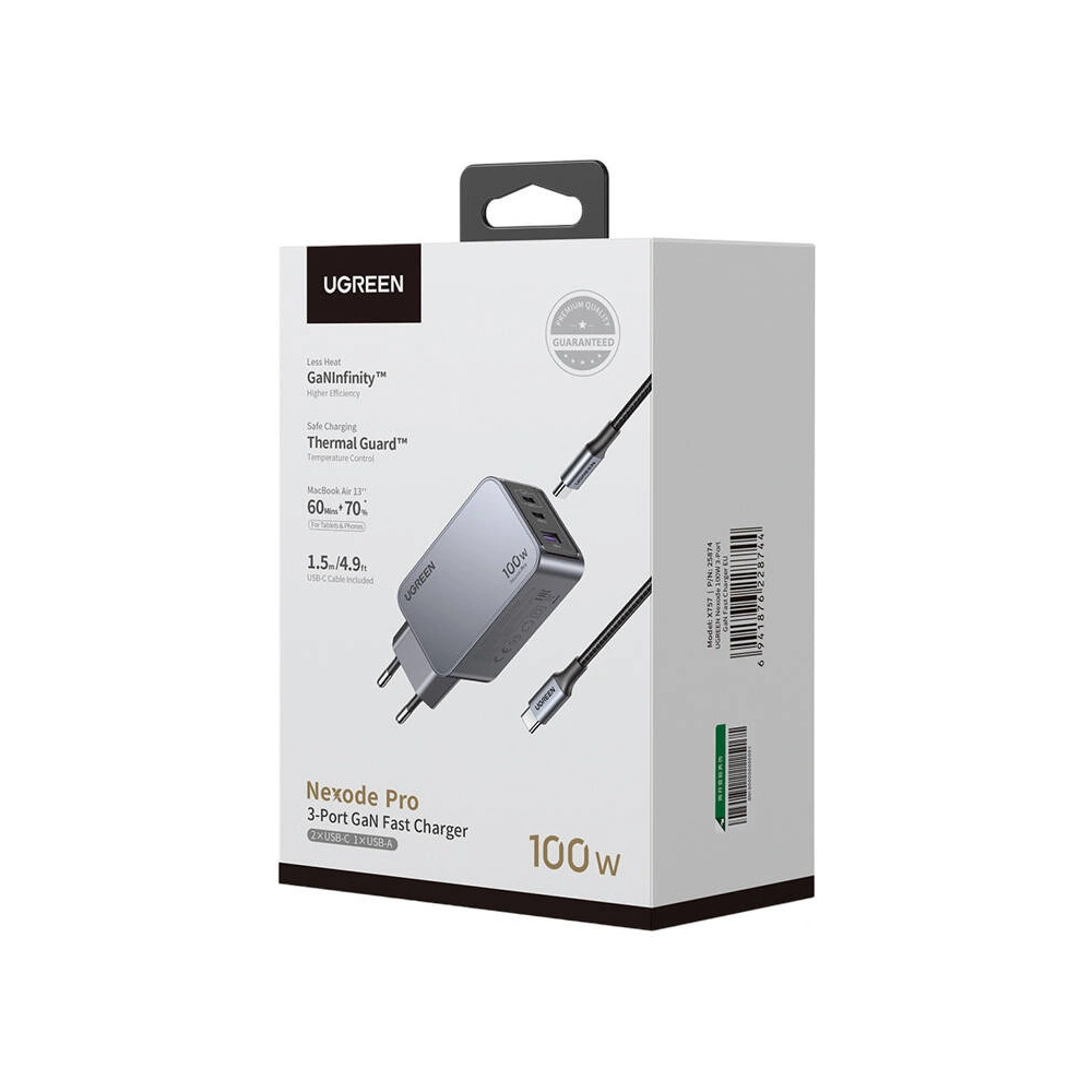 Hurtownia GSM - UGREEN Nexode Pro 100W GaN USB-A Netzladegerät, 2xUSB-C grau - UGR1837 - {ean13} - Hurt