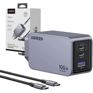 Hurtownia GSM - UGREEN Nexode Pro 100W GaN USB-A hálózati töltő, 2xUSB-C szürke - UGR1837 - {ean13} - Hurt