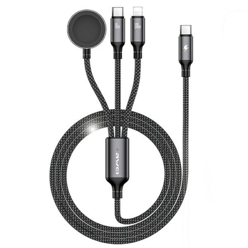 Kabel 3w1 AWEI W23 USB-C 100W / Lightning 10W / Watch 2.5W czarny/black
