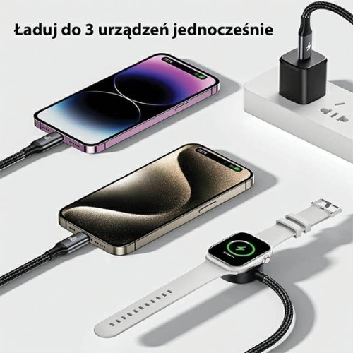 Kabel 3w1 AWEI W23 USB-C 100W / Lightning 10W / Watch 2.5W czarny/black