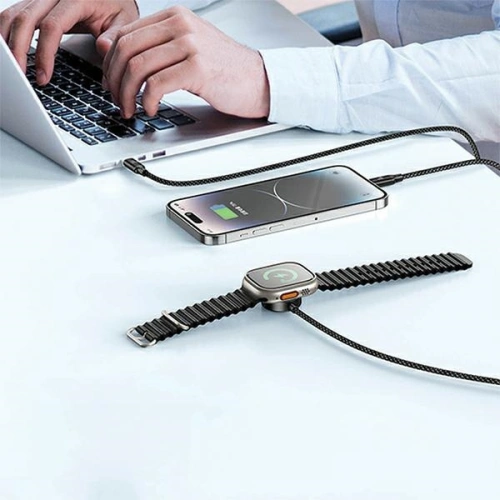 Kabel 3w1 AWEI W23 USB-C 100W / Lightning 10W / Watch 2.5W czarny/black