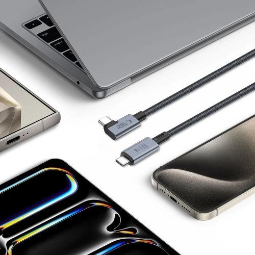 Kabel kątowy Tech-Protect Ultraboost Max L USB-C / USB-C USB 4.0 8K 40Gbps PD 240W 150cm Grey