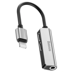 Adapter Audio Baseus L52 Lightning do Mini Jack 3.5mm i 2x Lightning (srebrny)