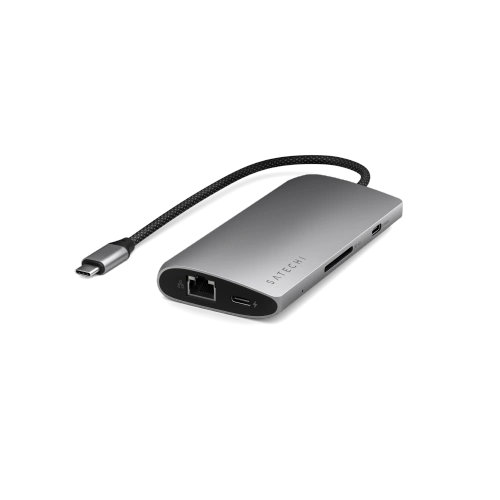 Adapter Satechi USB-C Multiport 8K USB-C / USB-C, HDMI, 3xUSB-A 3.2 Gen 2 10Gbps, USB-A 3.2 Gen 1 5Gbps, SD/TF space gray