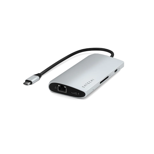 Adapter Satechi USB-C Multiport 8K USB-C / USB-C, HDMI, 3xUSB-A 3.2 Gen 2 10Gbps, USB-A 3.2 Gen 1 5Gbps, SD/TF silver