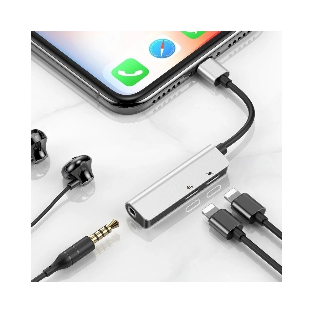Wholesale Adapter Audio Baseus L52 Lightning to Mini Jack 3.5mm i 2x Lightning Silver - BSU690SLV - {ean13} - Hurt