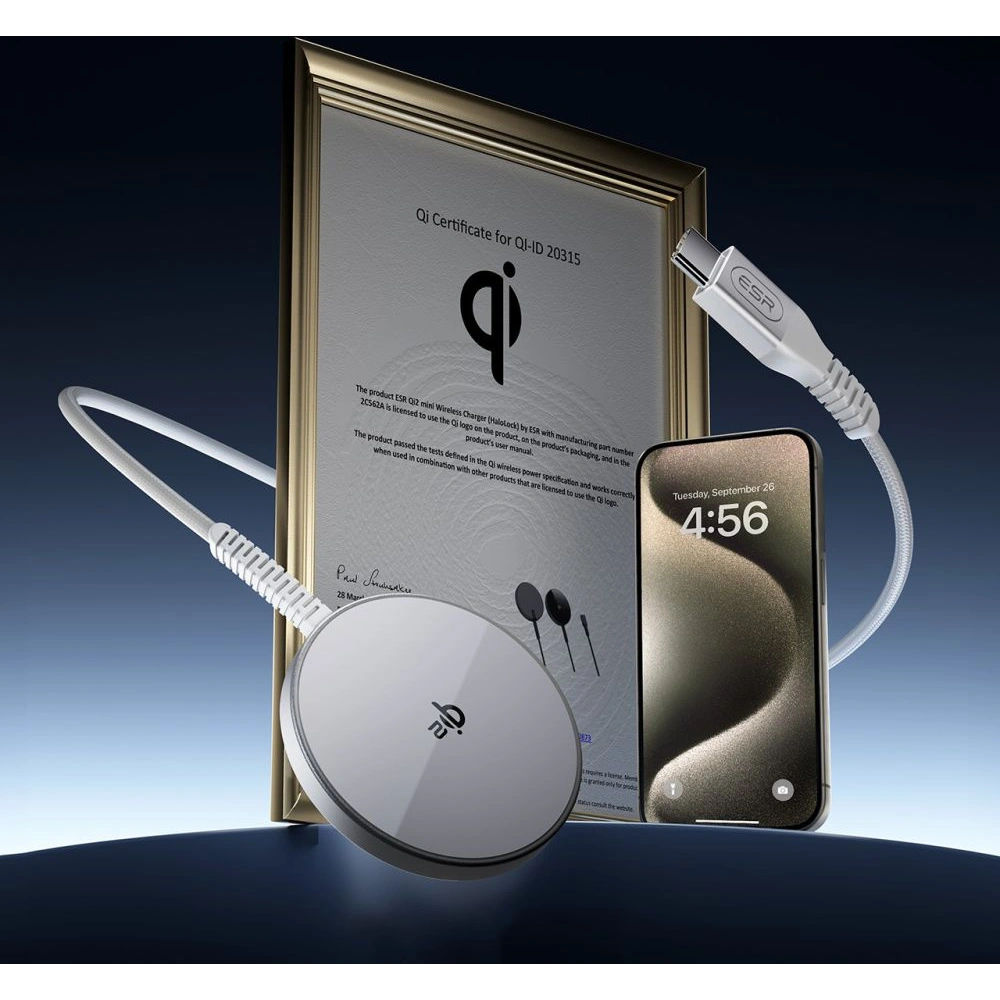 Hurtownia GSM - Încărcătorul inductiv ESR HaloLock QI2 Mini Magnetic MagSafe încărcător wireless 15W Argintiu - ESR814 - {ean13} - Hurt