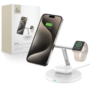 Hurtownia GSM - Indukciós töltő 3w1 Tech-Protect A35 QI 15W Magnetic Magsafe Vezeték nélküli töltő + USB-C / USB-C 100cm fehér kábel - THP2852 - {ean13} - Hurt