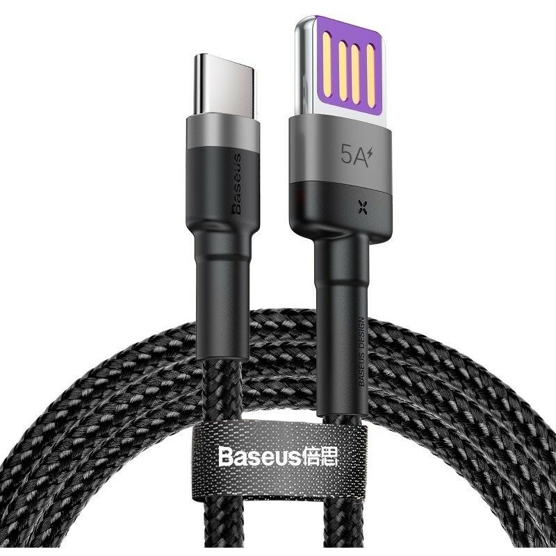 Baseus Distributor - 6953156293564 - BSU693BLKGRY - Cable USB-C Baseus Cafule Huawei SuperCharge, QC 3.0, 5A 1m Black&Gray - B2B homescreen