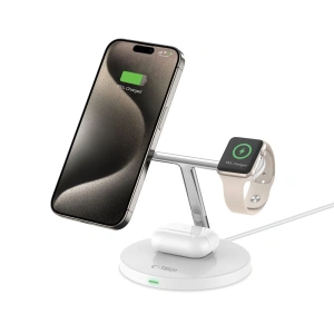 Hurtownia GSM - Indukciós töltő 3w1 Tech-Protect A35 QI 15W Magnetic Magsafe Vezeték nélküli töltő + USB-C / USB-C 100cm fehér kábel - THP2852 - {ean13} - Hurt
