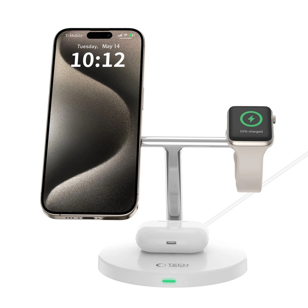 Hurtownia GSM - Indukční nabíječka 3w1 Tech-Protect A35 QI 15W Magnetic Magsafe bezdrátová nabíječka + kabel USB-C / USB-C 100cm bílý - THP2852 - {ean13} - Hurt