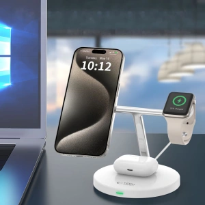 Hurtownia GSM - Indukciós töltő 3w1 Tech-Protect A35 QI 15W Magnetic Magsafe Vezeték nélküli töltő + USB-C / USB-C 100cm fehér kábel - THP2852 - {ean13} - Hurt