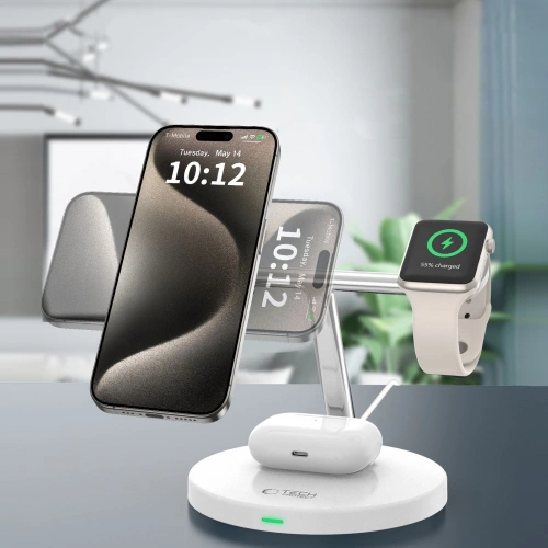 Ładowarka indukcyjna 3w1 Tech-Protect A35 QI 15W Magnetic Magsafe Wireless Charger + kabel USB-C / USB-C 100cm white 