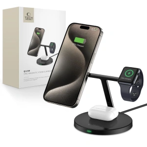 Hurtownia GSM - Indukciós töltő 3w1 Tech-Protect A35 QI 15W Magnetic Magsafe vezeték nélküli töltő + USB-C / USB-C 100cm fekete kábel - THP2853 - {ean13} - Hurt