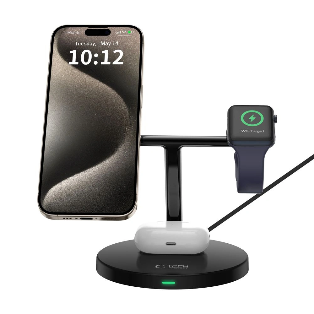 Wholesale Tech-Protect A35 QI 15W Magnetic Magsafe 3in1 Wireless Charger + USB-C / USB-C cable 100cm black - THP2853 - {ean13} - Hurt