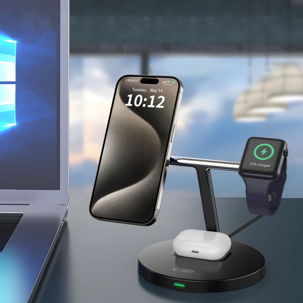 Hurtownia GSM - Ładowarka indukcyjna 3w1 Tech-Protect A35 QI 15W Magnetic Magsafe Wireless Charger + kabel USB-C / USB-C 100cm black - THP2853 - {ean13} - Hurt