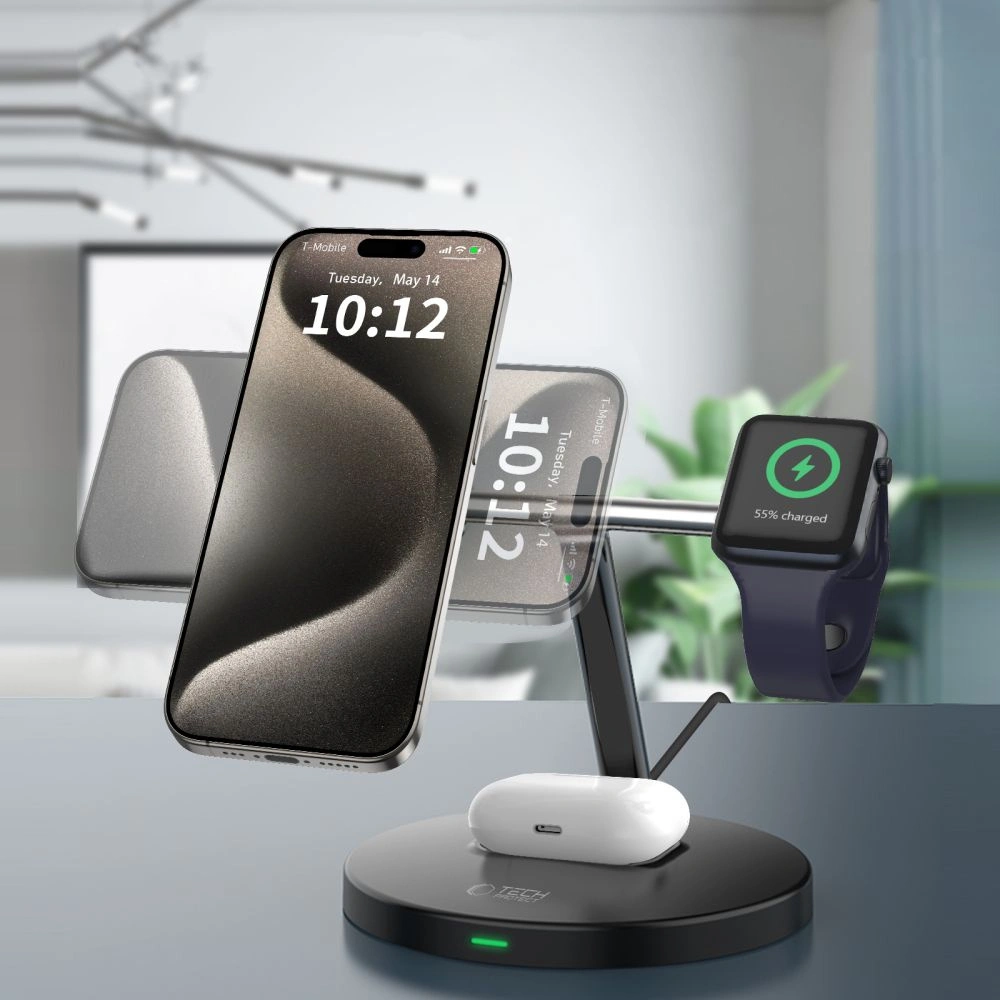 Wholesale Tech-Protect A35 QI 15W Magnetic Magsafe 3in1 Wireless Charger + USB-C / USB-C cable 100cm black - THP2853 - {ean13} - Hurt