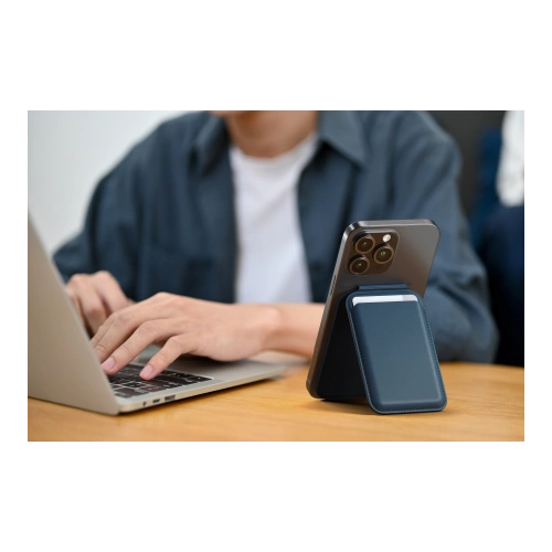 Portfel z funkcją podstawki Satechi Vegan Leather Wallet Stand MagSafe do iPhone'a (blue)