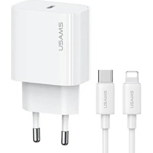 Wholesale USAMS T65 US-CC226 wall charger USB-C PD 20W Fast Charging + USB-C / Lightning cable 30W white - USA1116 - {ean13} - Hurt