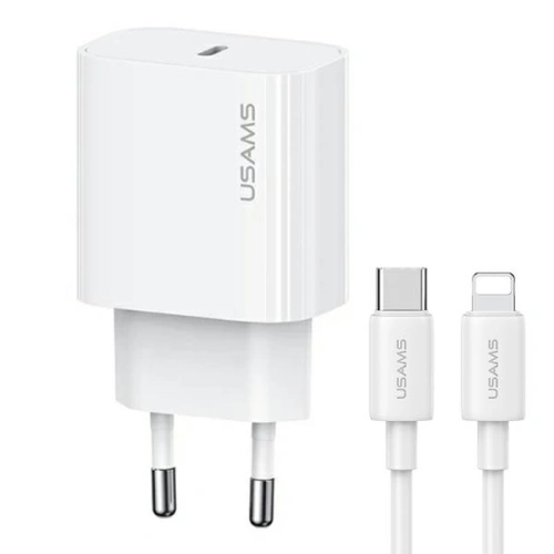 Ładowarka sieciowa USAMS T65 US-CC226 USB-C PD 20W Fast Charging + kabel USB-C / Lightning 30W biały/white