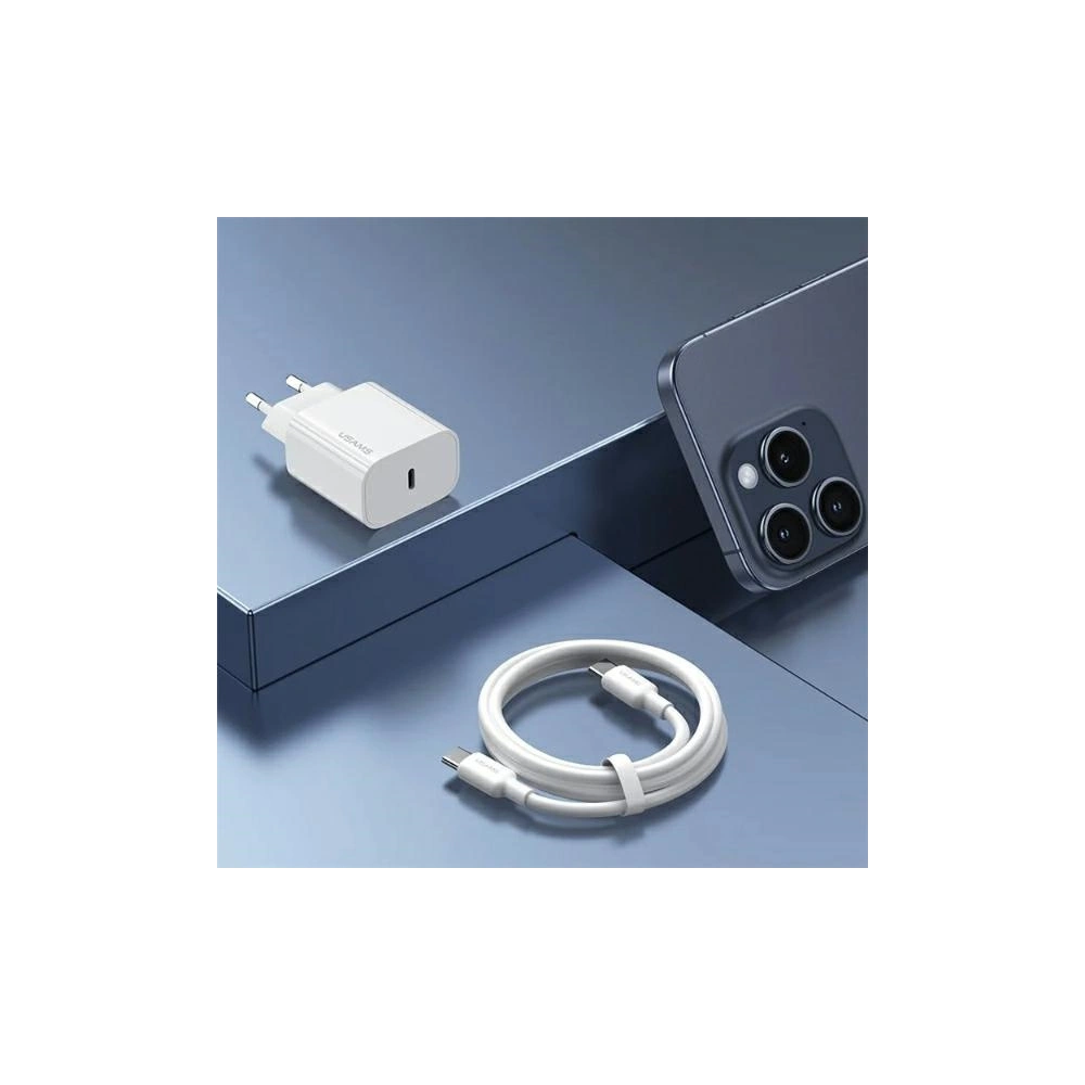 Hurtownia GSM - Ładowarka sieciowa USAMS T65 US-CC226 USB-C PD 20W Fast Charging + kabel USB-C / Lightning 30W biały/white - USA1116 - {ean13} - Hurt
