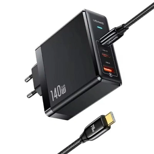 Ładowarka sieciowa USAMS US-CC168 USB-A, 2xUSB-C T52 PD 140W Fast Charging + kabel USB-C / USB-C 240W czarny/black