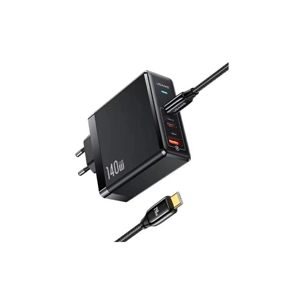 Hurtownia GSM - Síťová nabíječka USAMS US-CC168 USB-A, 2xUSB-C T52 PD 140W Rychlé nabíjení + kabel USB-C / USB-C 240W černý/black - USA1117 - {ean13} - Hurt