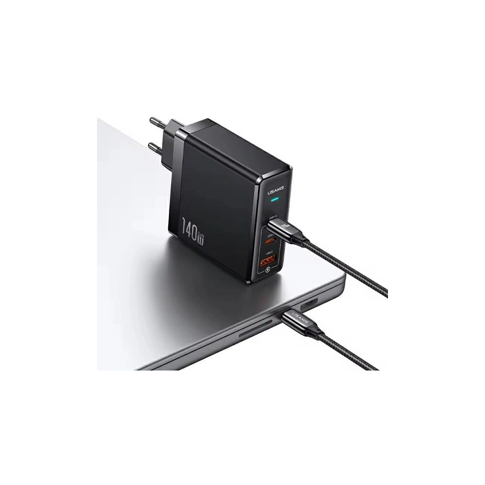 Hurtownia GSM - Síťová nabíječka USAMS US-CC168 USB-A, 2xUSB-C T52 PD 140W Rychlé nabíjení + kabel USB-C / USB-C 240W černý/black - USA1117 - {ean13} - Hurt