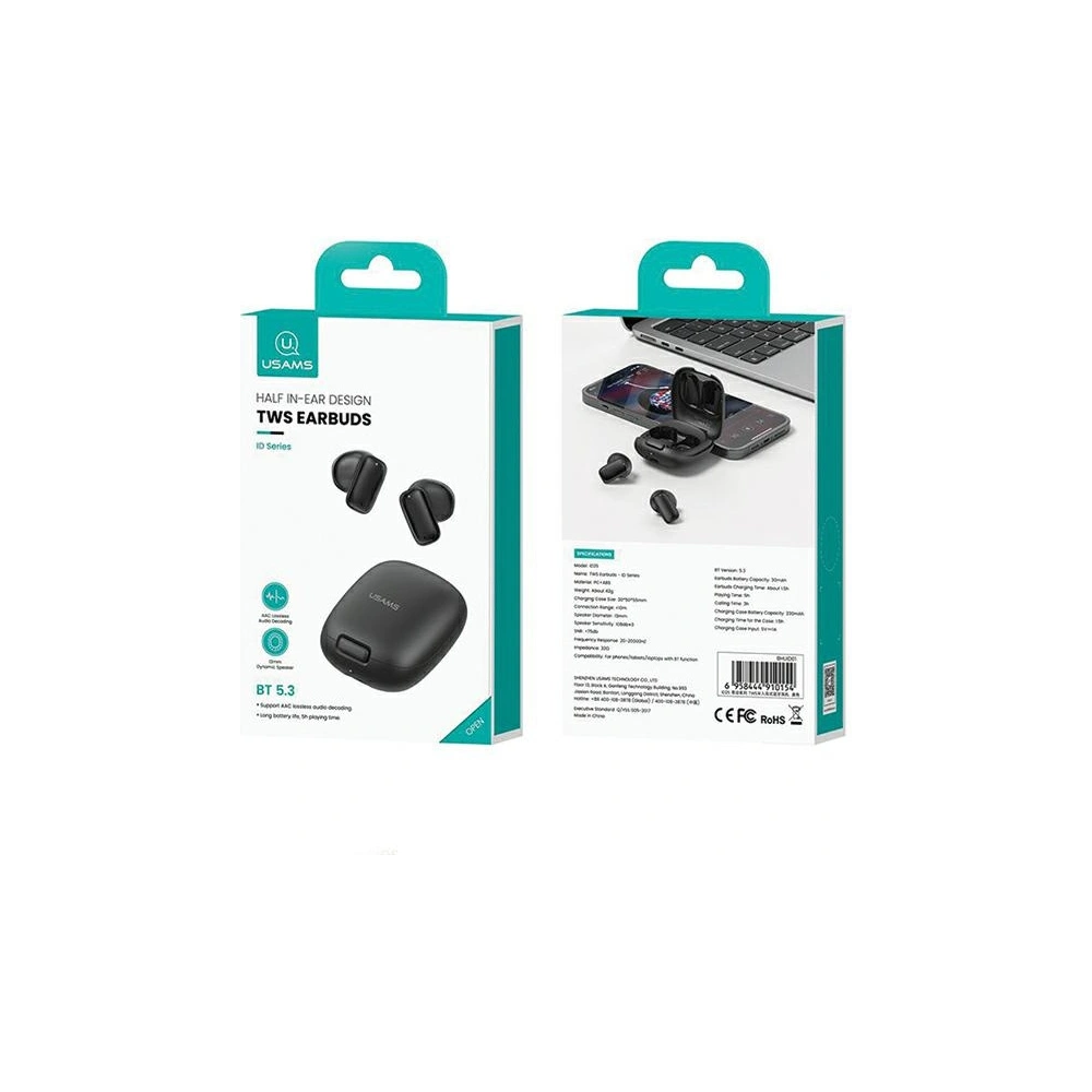 Hurtownia GSM - Bezdrátová sluchátka do uší USAMS ID Series ID25 Bluetooth 5.3 TWS černá/black - USA1123 - {ean13} - Hurt