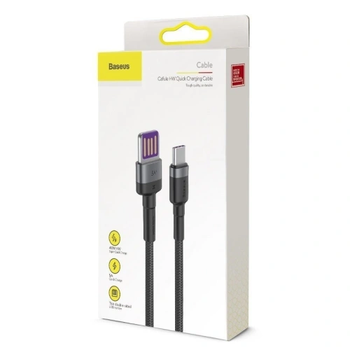Kabel USB-C Baseus Cafule Huawei SuperCharge, QC 3.0, 5A 1m (czarno-szary)