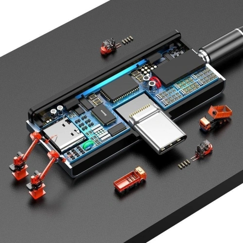 Adapter audio Baseus L57 USB-C na USB-C + minijack 3,5mm, QC 3.0, PD (czarny)