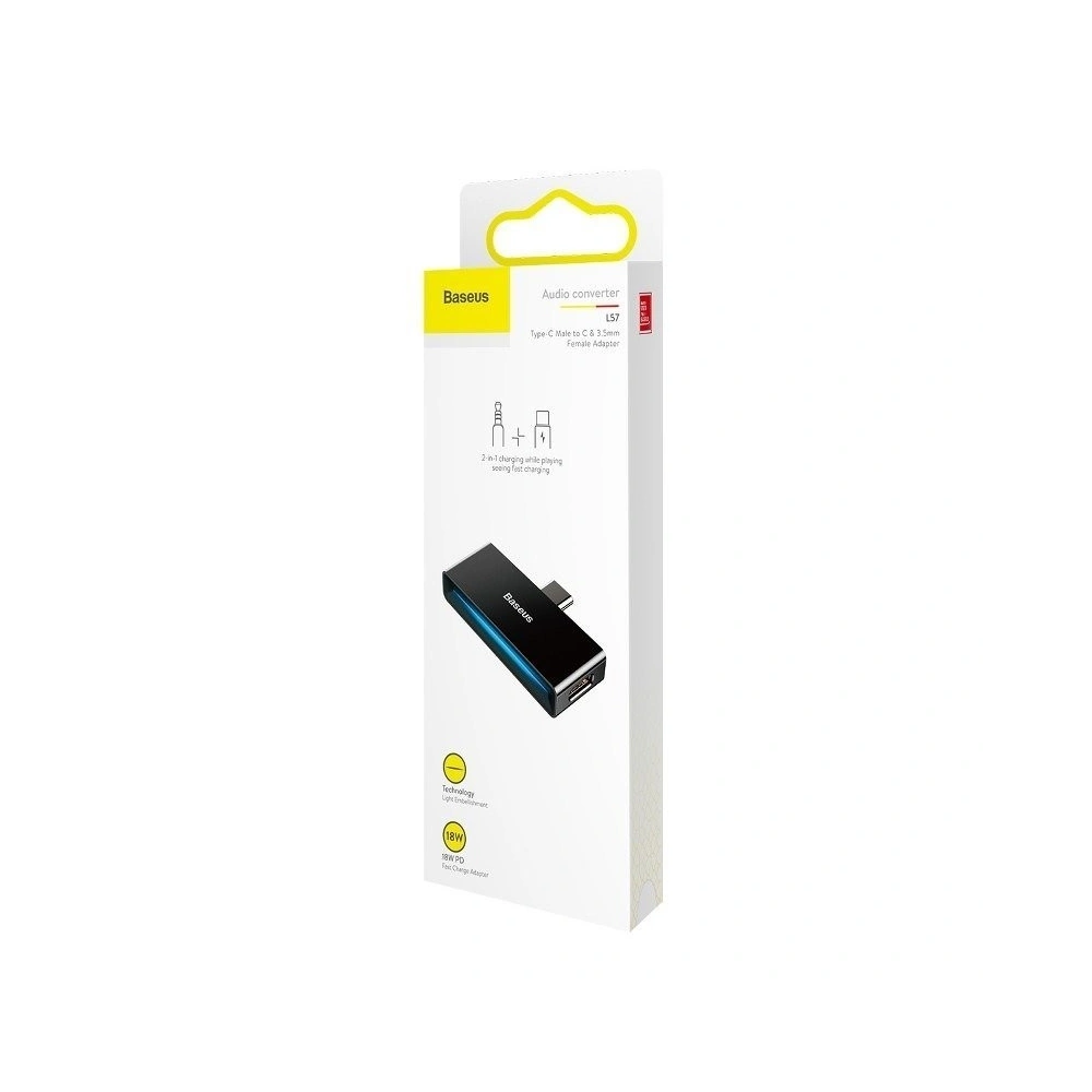 Hurtownia GSM - Adapter audio Baseus L57 USB-C na USB-C + minijack 3,5mm, QC 3.0, PD (czarny) - BSU695BLK - {ean13} - Hurt