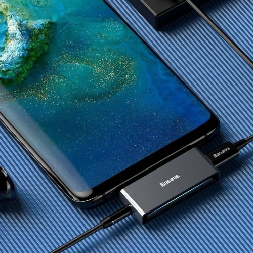 Adapter audio Baseus L57 USB-C na USB-C + minijack 3,5mm, QC 3.0, PD (czarny)