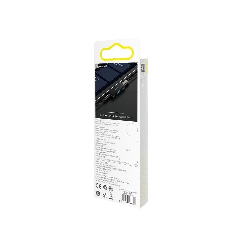 Hurtownia GSM - Adapter audio Baseus L57 USB-C na USB-C + minijack 3,5mm, QC 3.0, PD (czarny) - BSU695BLK - {ean13} - Hurt
