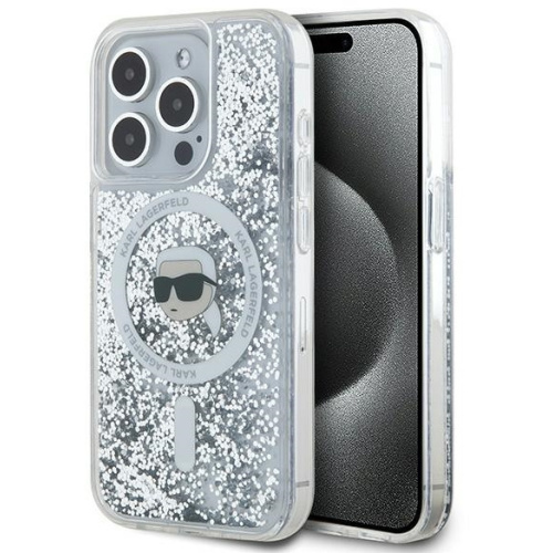Karl Lagerfeld Distributor - 3666339285609 - KLD2081 - Karl Lagerfeld KLHMP15LLGKISGH Apple iPhone 15 Pro hardcase Liquid Glitter Karl Head Magsafe transparent - B2B homescreen