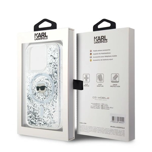 Etui Karl Lagerfeld KLHMP15LLGKISGH Apple iPhone 15 Pro hardcase Liquid Glitter Karl Head Magsafe transparent