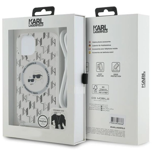 Etui Karl Lagerfeld KLHMP15SHCKCKLCT Apple iPhone 15 / 14 / 13 hardcase IML Crossbody Monogram Karl & Choupette Head MagSafe transparent