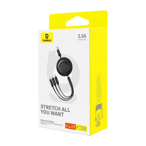 Kabel 3w1 Baseus Free2Draw USB-A / micro USB, Lightning, USB-C 3.5A 1.1m czarny