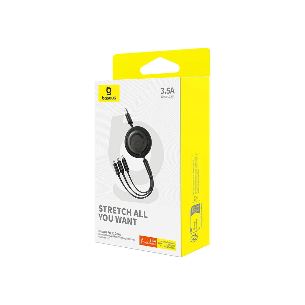 Hurtownia GSM - Kabel 3w1 Baseus Free2Draw USB-A / micro USB, Lightning, USB-C 3.5A 1.1m schwarz - BSU4900 - {ean13} - Hurt