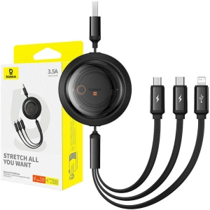 Hurtownia GSM - Kabel 3w1 Baseus Free2Draw USB-A / micro USB, Lightning, USB-C 3.5A 1.1m negru - BSU4900 - {ean13} - Hurt