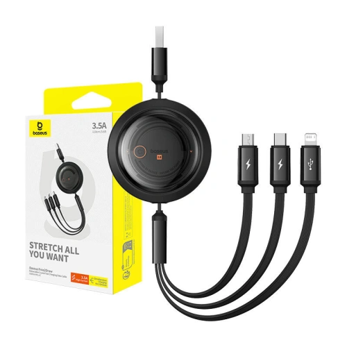 Kabel 3w1 Baseus Free2Draw USB-A / micro USB, Lightning, USB-C 3.5A 1.1m czarny