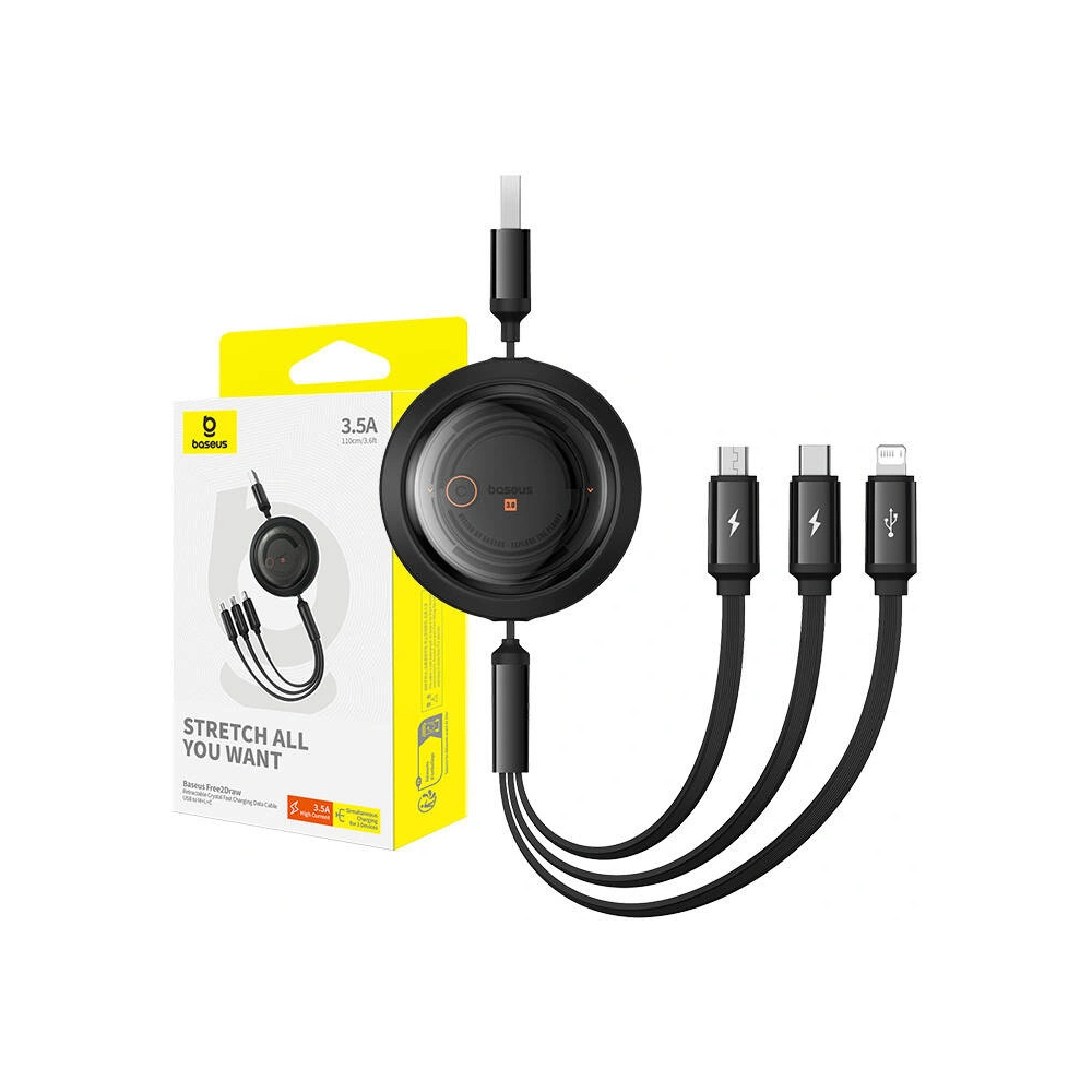 Hurtownia GSM - Kabel 3w1 Baseus Free2Draw USB-A / micro USB, Lightning, USB-C 3.5A 1.1m schwarz - BSU4900 - {ean13} - Hurt