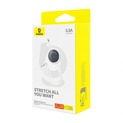 Kabel 3w1 Baseus Free2Draw USB-A / micro USB, Lightning, USB-C 3.5A 1.1m biały