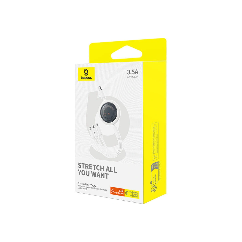 Hurtownia GSM - Kabel 3w1 Baseus Free2Draw USB-A / micro USB, Lightning, USB-C 3.5A 1.1m biały - BSU4901 - {ean13} - Hurt