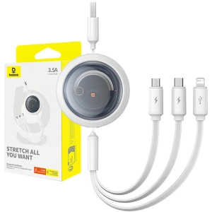 Hurtownia GSM - Cablul 3w1 Baseus Free2Draw USB-A / micro USB, Lightning, USB-C 3.5A 1.1m alb - BSU4901 - {ean13} - Hurt