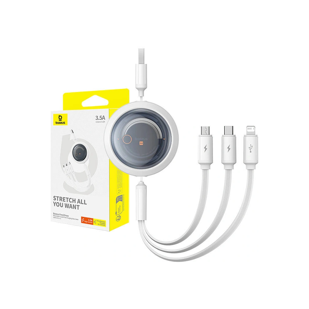 Hurtownia GSM - Kabel 3w1 Baseus Free2Draw USB-A / micro USB, Lightning, USB-C 3.5A 1.1m biały - BSU4901 - {ean13} - Hurt