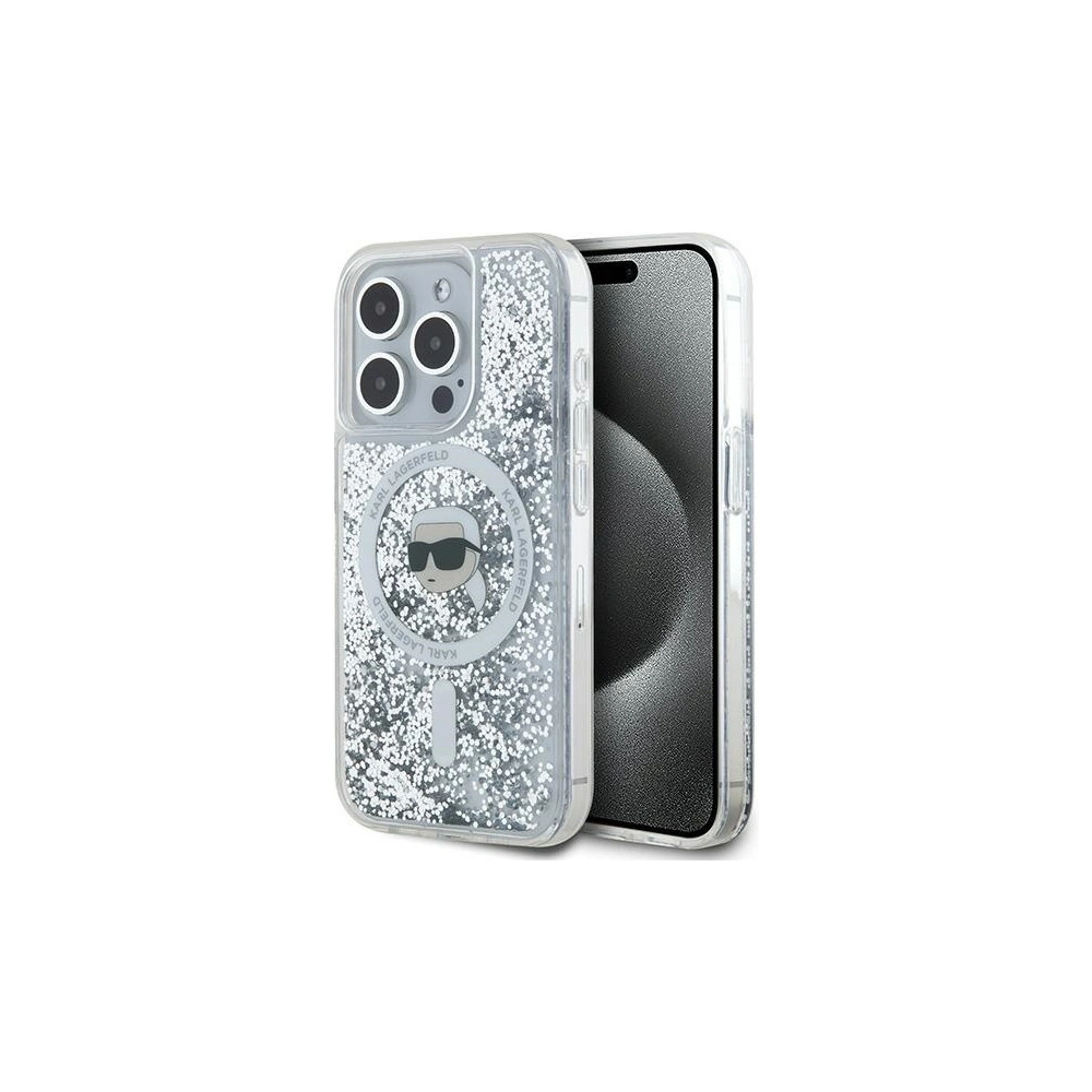Wholesale Karl Lagerfeld KLHMP15XLGKISGH Apple iPhone 15 Pro Max hardcase Liquid Glitter Karl Head Magsafe transparent - KLD2095 - {ean13} - Hurt